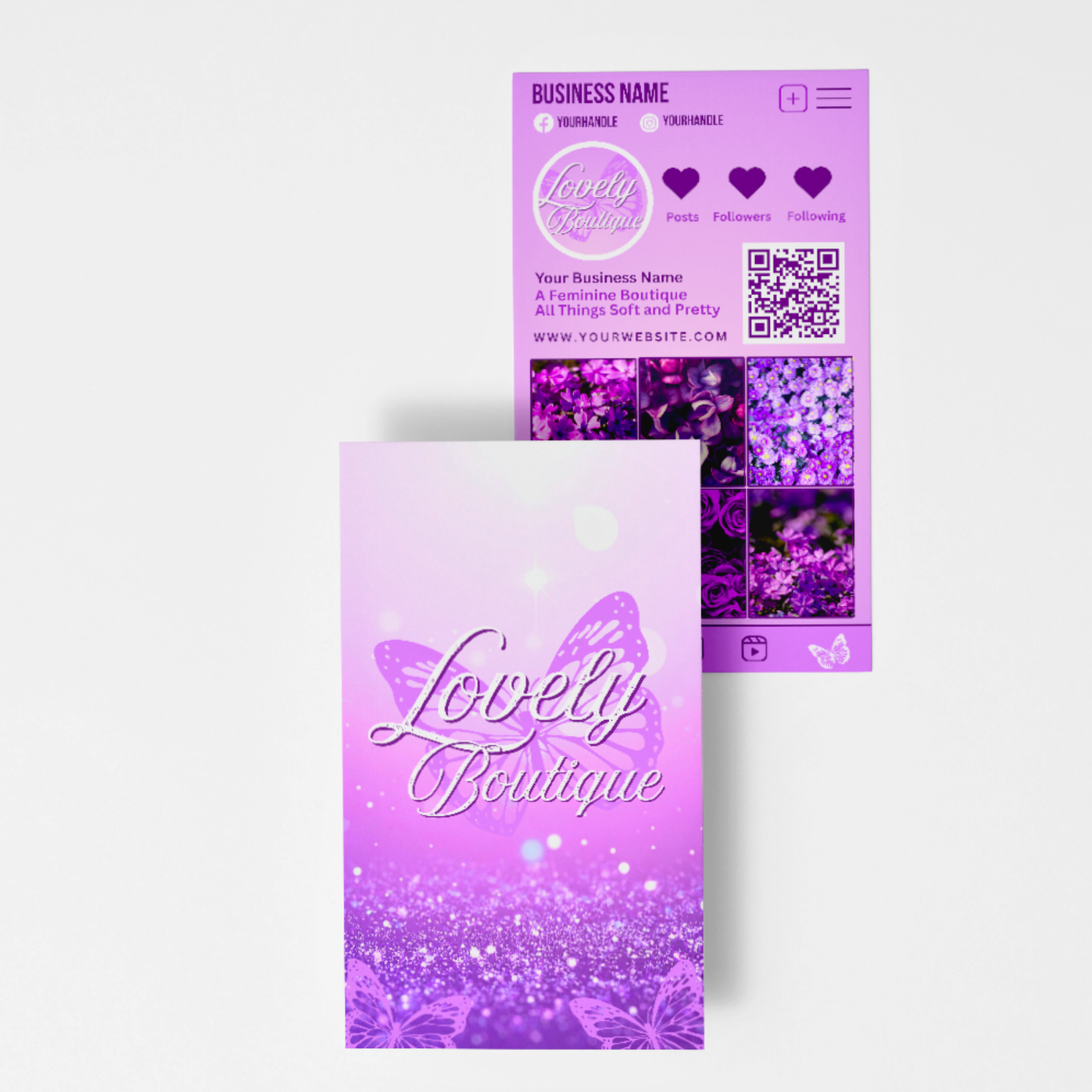 Feminine Business Card Theme - Double Sided Glossy, 15pt., Full Color, Round Edge Option - Lovely Boutique - 3112225