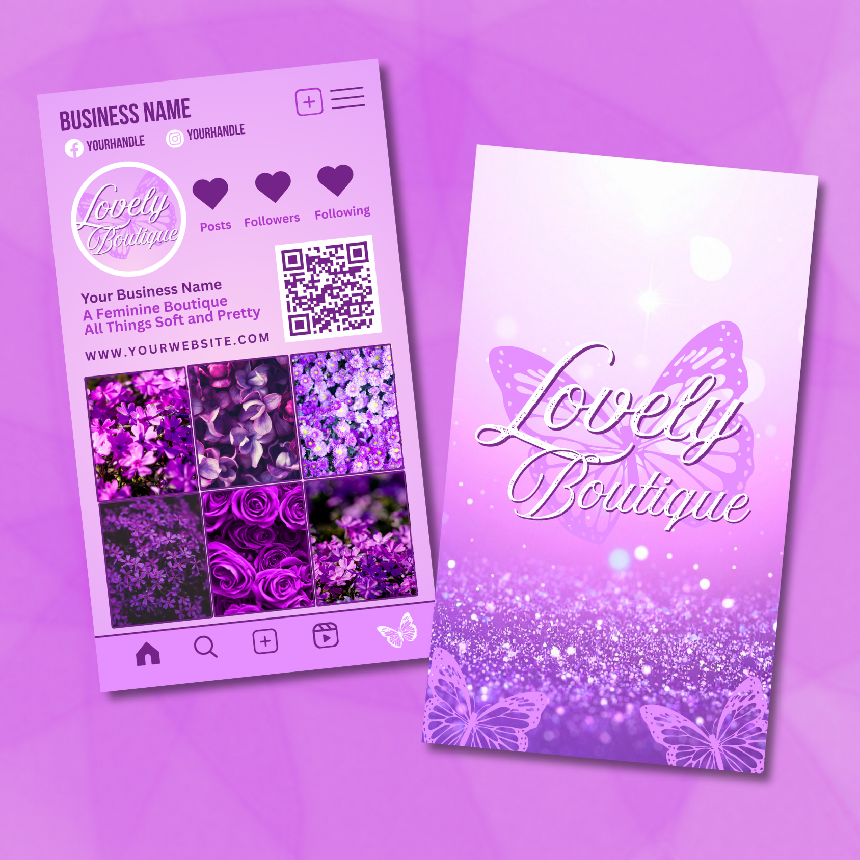 Feminine Business Card Theme - Double Sided Glossy, 15pt., Full Color, Round Edge Option - Lovely Boutique - 3112225